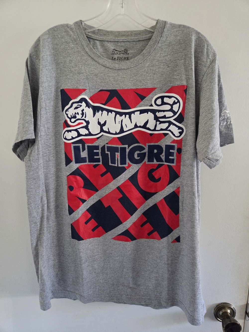 Le Tigre Men’s Grey Graphic Tee with Red & Navy Logo